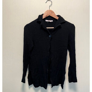 Vintage Womens Cardigan Petite XS Black Chunky Knit One Button Lagenlook 90s